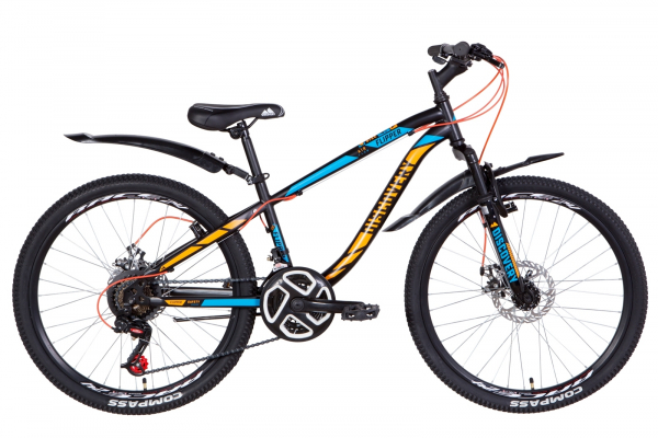 Велосипед в коробке 24" Discovery FLIPPER AM DD рама-13" ST черно-синий с оранжевым (м) с крылом Pl 2021