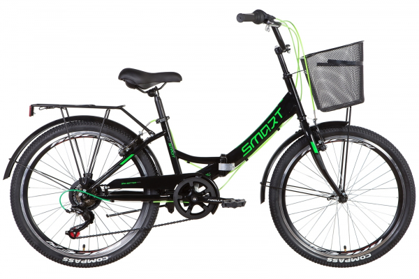 Велосипед 24" Formula SMART с корзиной, трещётка 2022 (черно-зеленый )