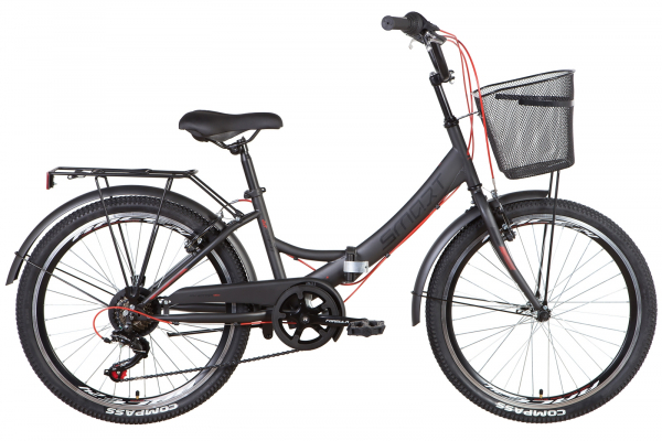 Велосипед 24" Formula SMART з кошиком, тріщатка 2022 (темно-сірий з червоним (м))
