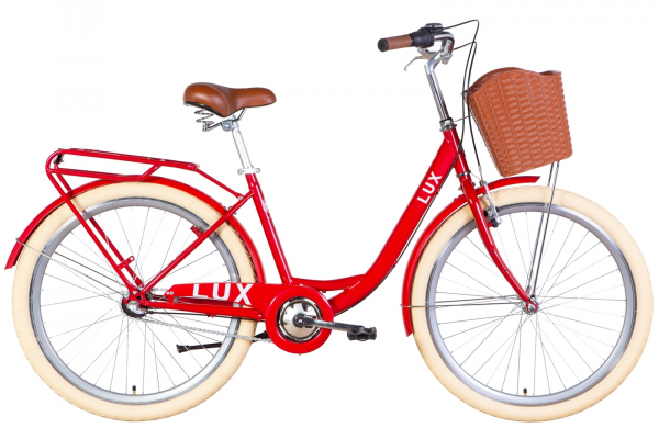 Велосипед ST 26" Dorozhnik LUX планет. с багажником зад St, с крылом St, с корзиной Pl 2022 SHIMANO NEXUS (красный)