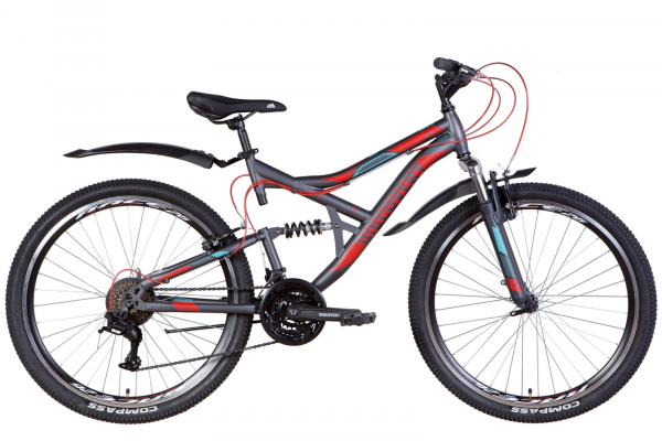 Велосипед ST 26" Discovery CANYON AM2 Vbr с крылом Pl 2022 (темно-серый с красным и голубым (м))