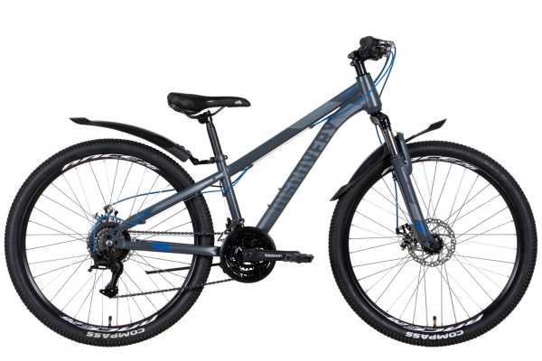 Велосипед ST 26" Discovery TREK AM DD с крылом Pl 2022 (темно-серый с синим (м))